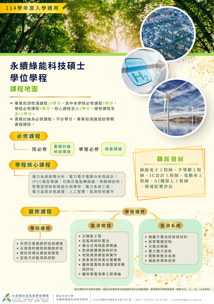 永續綠能科技碩士學位學程課程地圖(114入學適用)